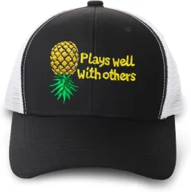 Plays Well with Others Embroidered Baseball Hat Upside Down Pineapple Baseball Cap Adjustable Embroidery Denim Hats