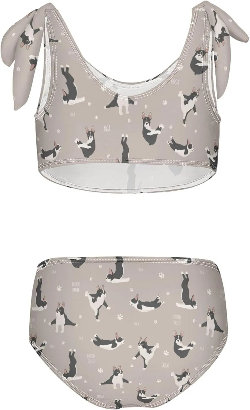 Raccoon and Paw Print Pattern Girls Bikini Sets 2 Piece Swimsuits Bathing Suit Swimwear