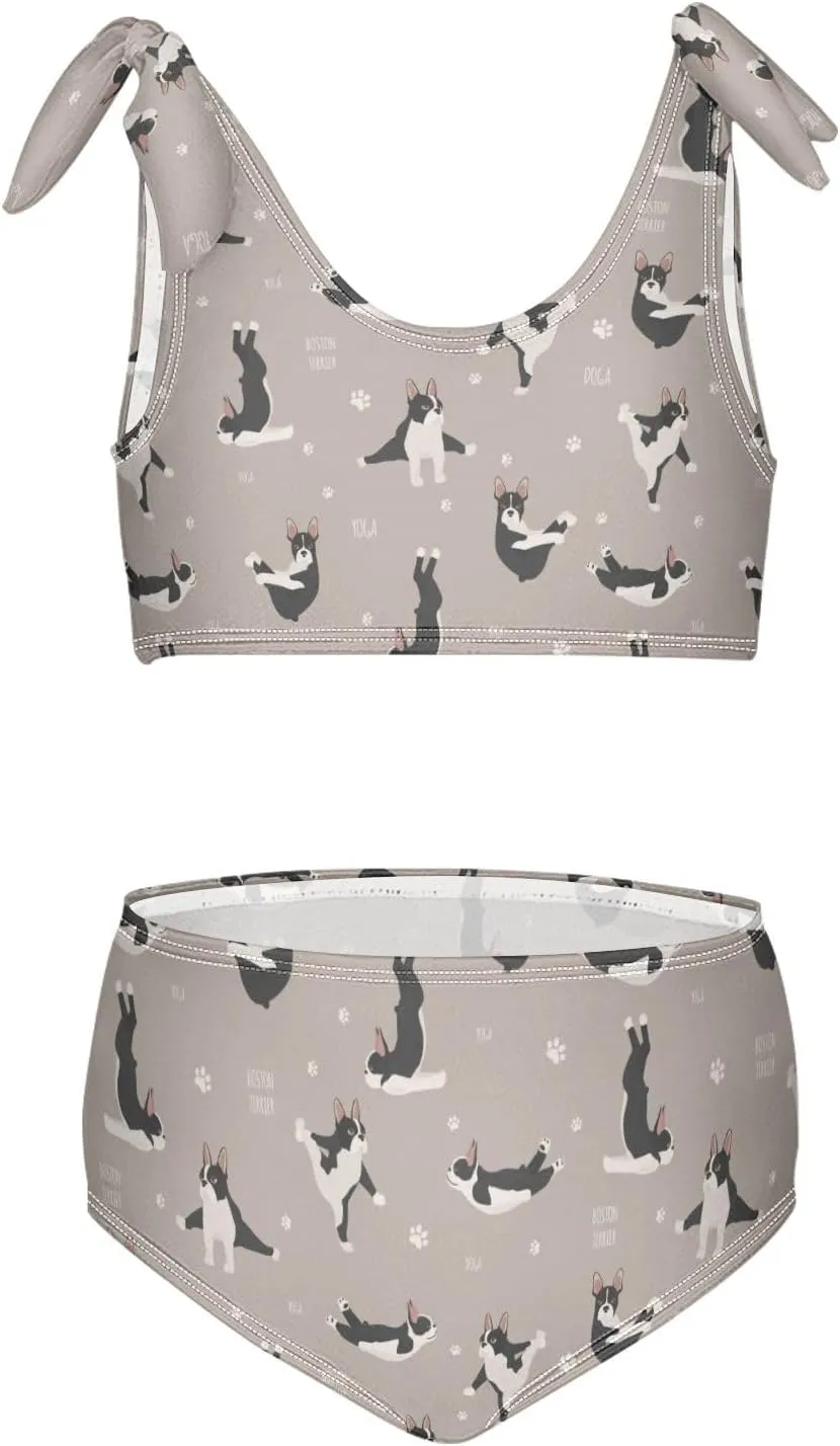 Raccoon and Paw Print Pattern Girls Bikini Sets 2 Piece Swimsuits Bathing Suit Swimwear