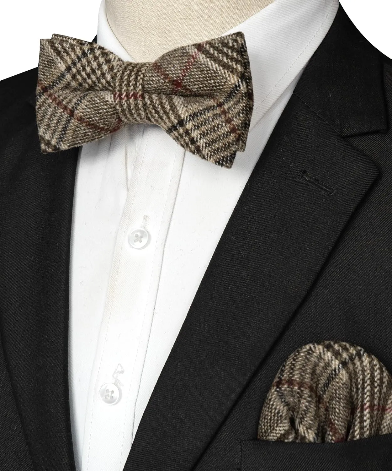 RBOCOTT Wool Pre-tied Bow Tie and Pocket Square Set for Men