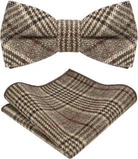 RBOCOTT Wool Pre-tied Bow Tie and Pocket Square Set for Men