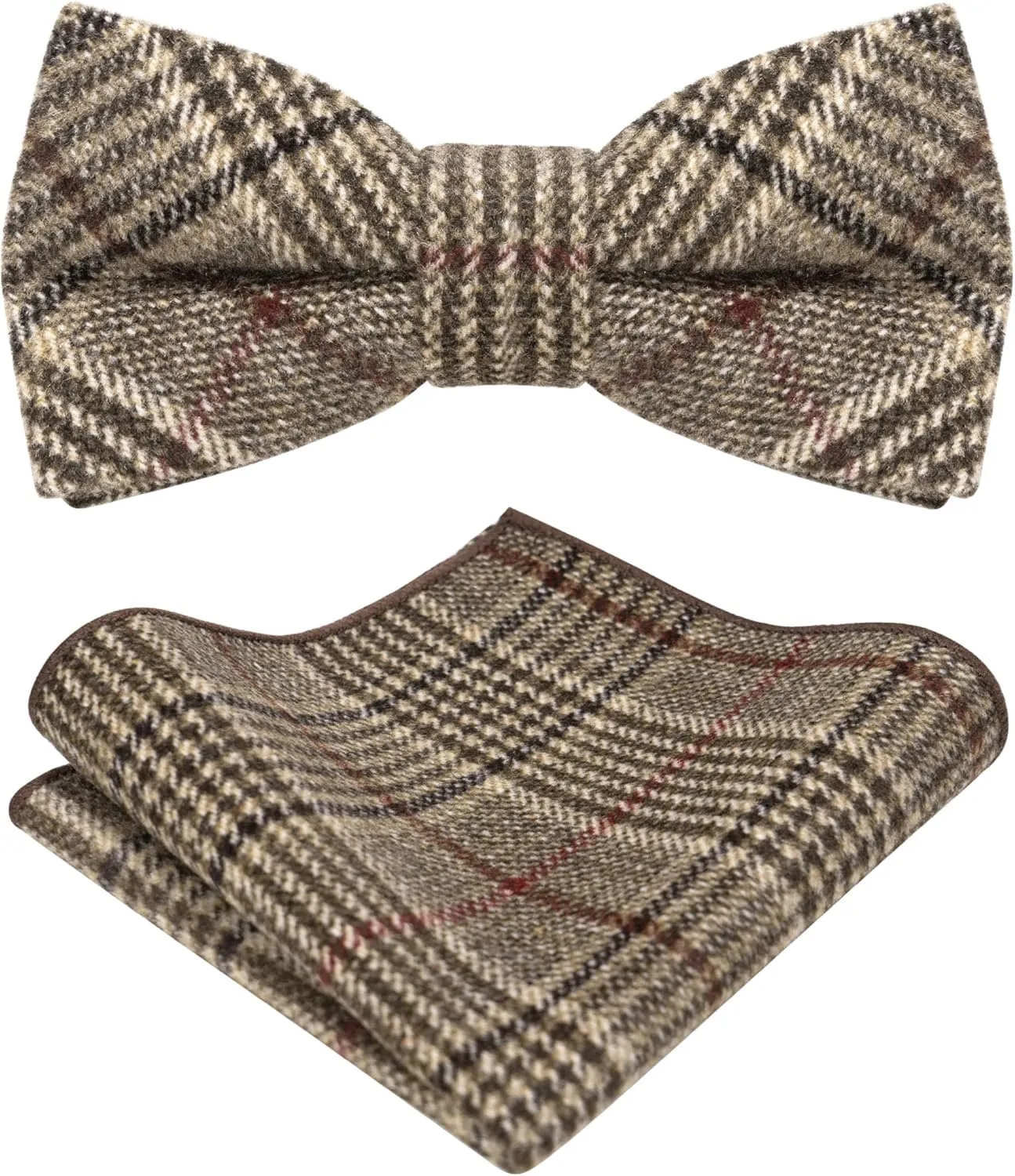 RBOCOTT Wool Pre-tied Bow Tie and Pocket Square Set for Men