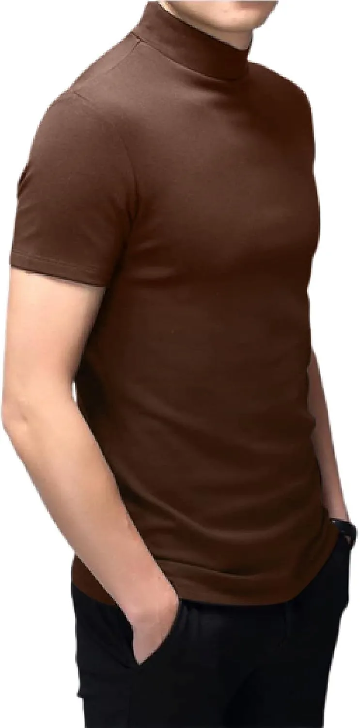 Rela Bota Mens Fashion T-Shirts Undershirts Thermal Underwear Tops Half Turtleneck Short Sleeve Slim Fit Basic Pullover Tees