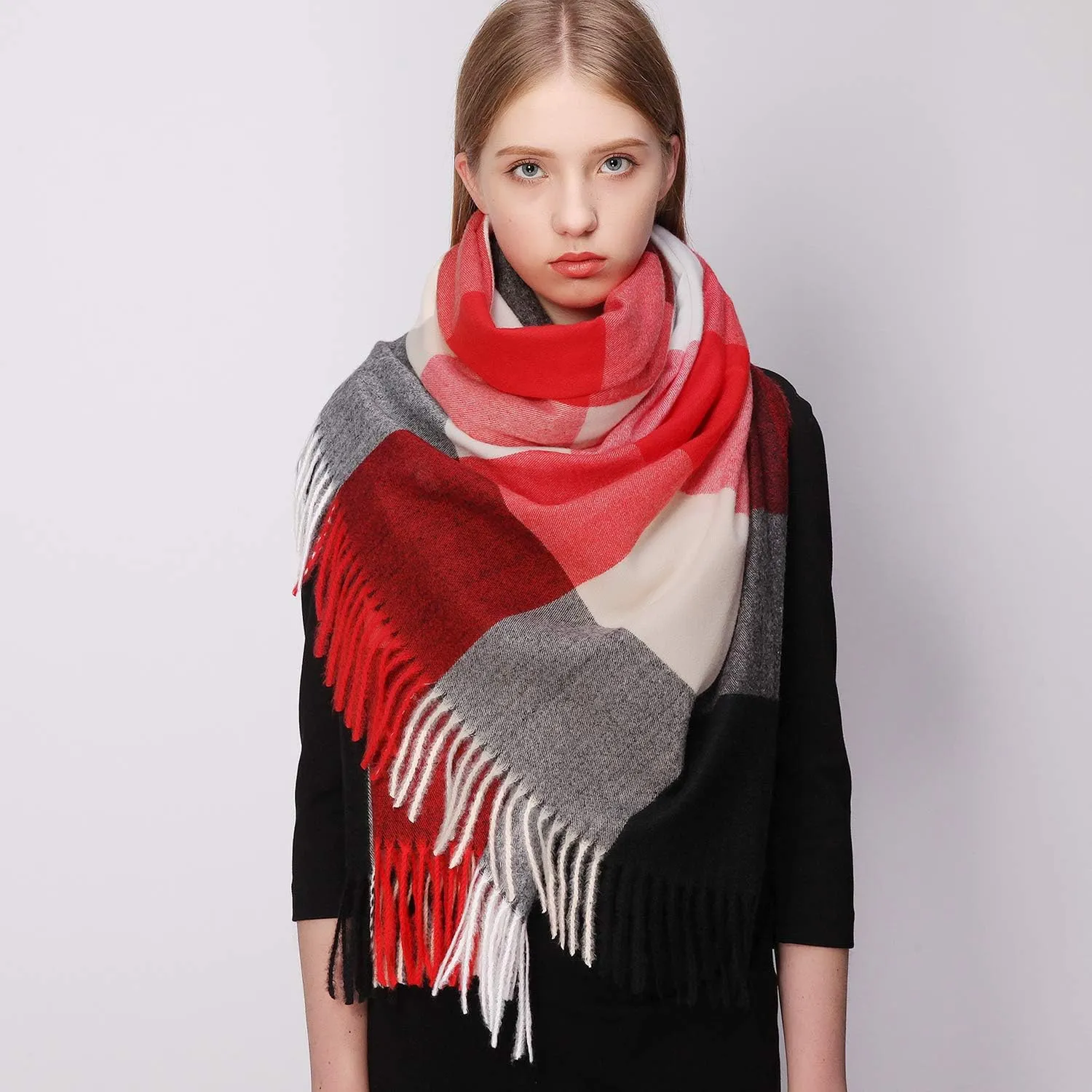 RIIQIICHY Plaid Scarfs for Women Fall Winter Scarves Pashmina Shawls and Wraps for Evening Dresses