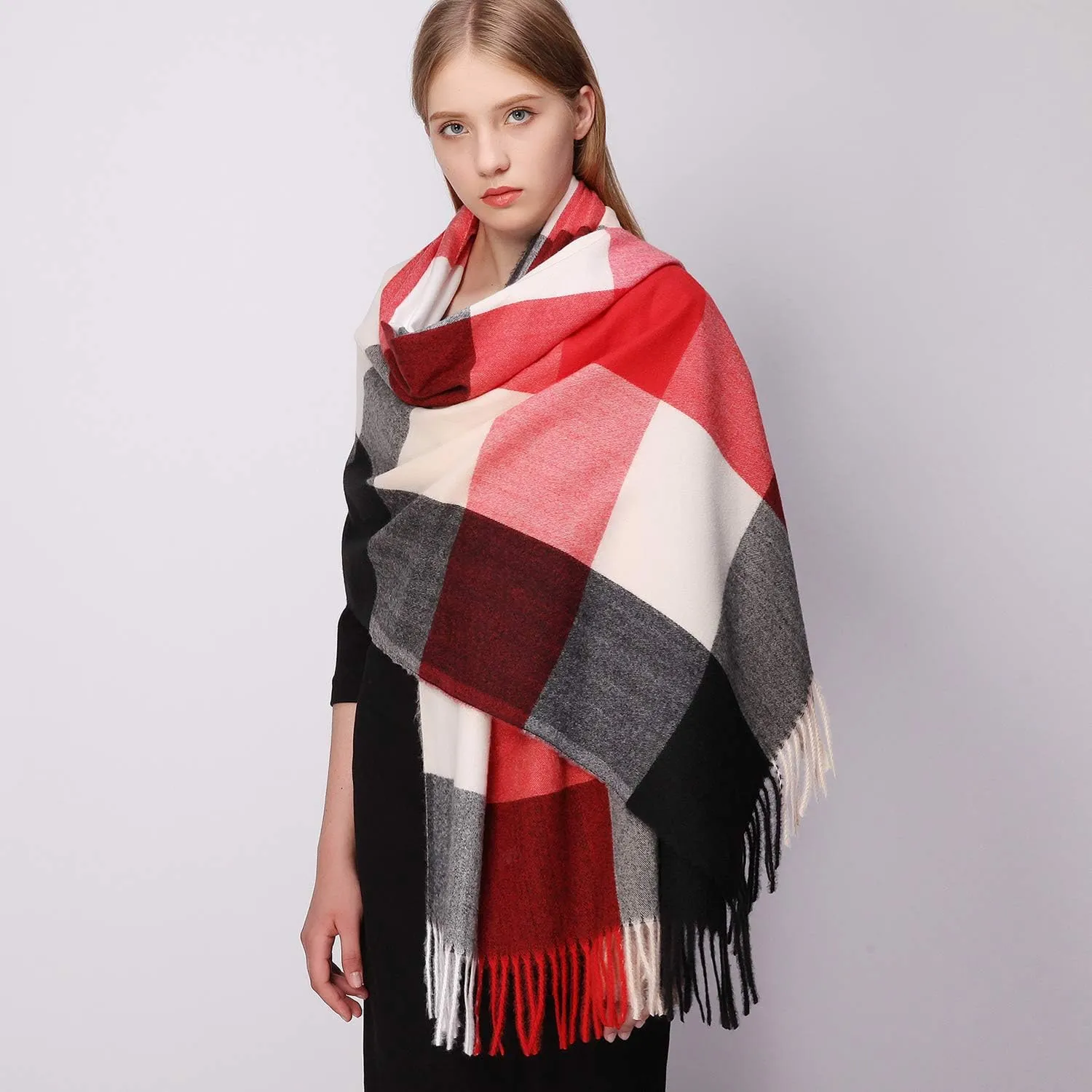 RIIQIICHY Plaid Scarfs for Women Fall Winter Scarves Pashmina Shawls and Wraps for Evening Dresses