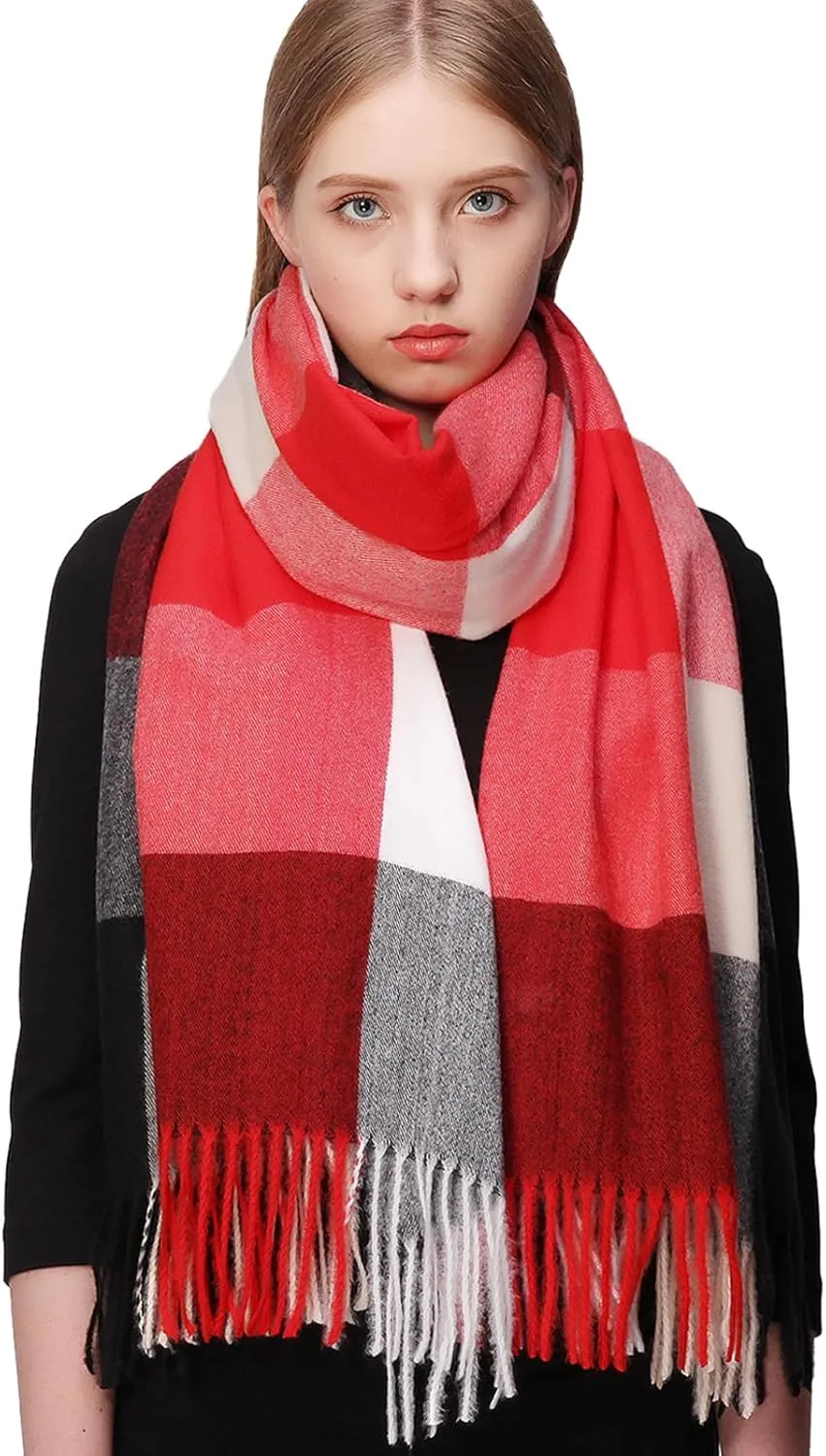 RIIQIICHY Plaid Scarfs for Women Fall Winter Scarves Pashmina Shawls and Wraps for Evening Dresses