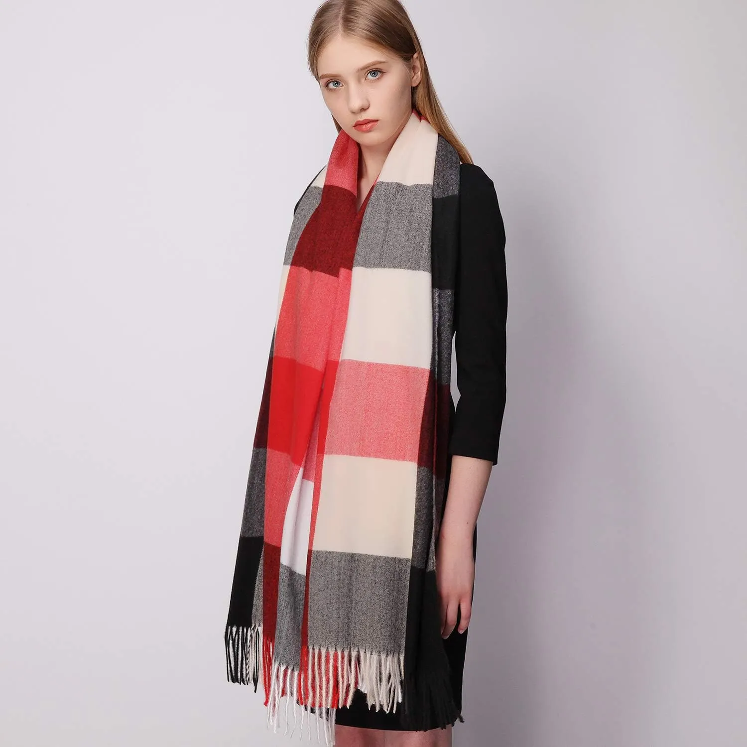 RIIQIICHY Plaid Scarfs for Women Fall Winter Scarves Pashmina Shawls and Wraps for Evening Dresses