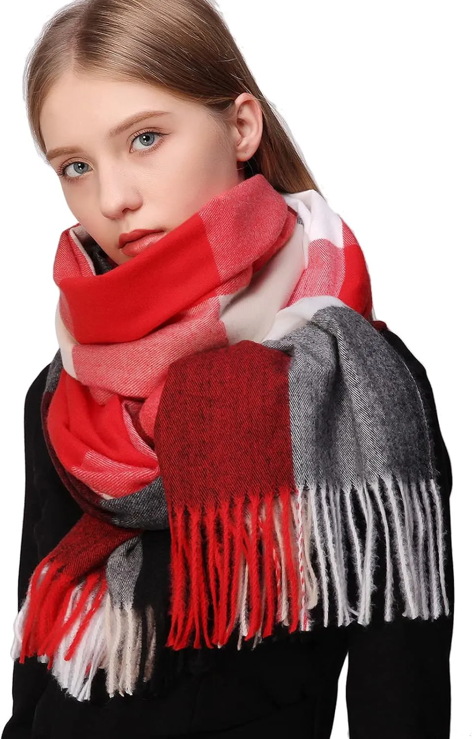 RIIQIICHY Plaid Scarfs for Women Fall Winter Scarves Pashmina Shawls and Wraps for Evening Dresses
