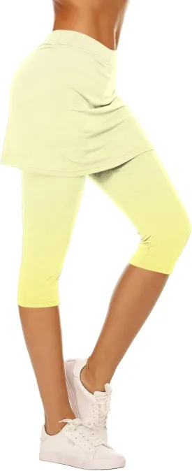 Skirted Leggings for Women Tennis Golf Skorts Capris Gym Yoga Legging with Skirts Gradient Color Workout Capri Pants