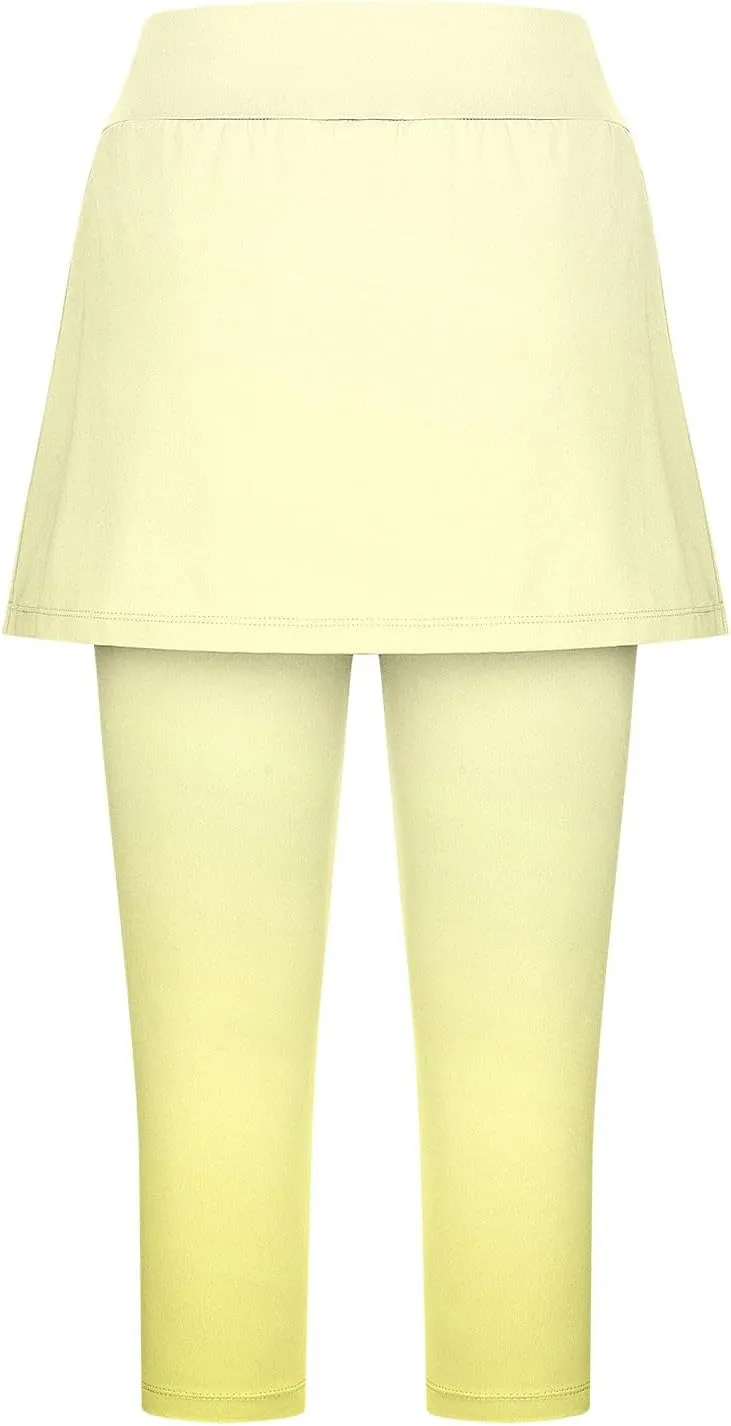 Skirted Leggings for Women Tennis Golf Skorts Capris Gym Yoga Legging with Skirts Gradient Color Workout Capri Pants
