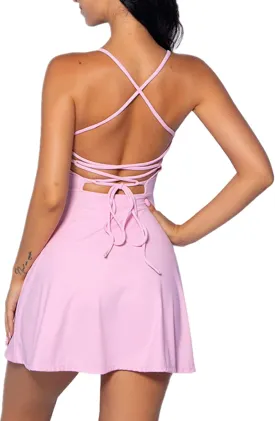 Tennis Dress for Women Backless Lace Up Workout Dress with Built-in Bras & Shorts Exercise Athletic Golf Dresses for Women