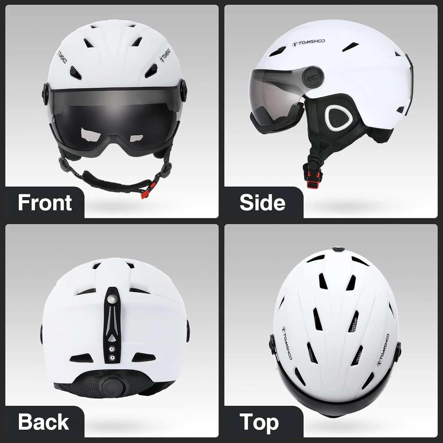 TOMSHOO Ski Helmet Snow Helmet Lightweight with Ajustable Vents Removable Goggles Liner Ear Pads, Protective Gear for Skiing Snowboarding Cycling