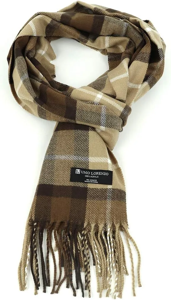 Umo Lorenzo Soft Luxurious Cashmere Feel Fall Scarf for Men and Women - Plaid Designer Scarves