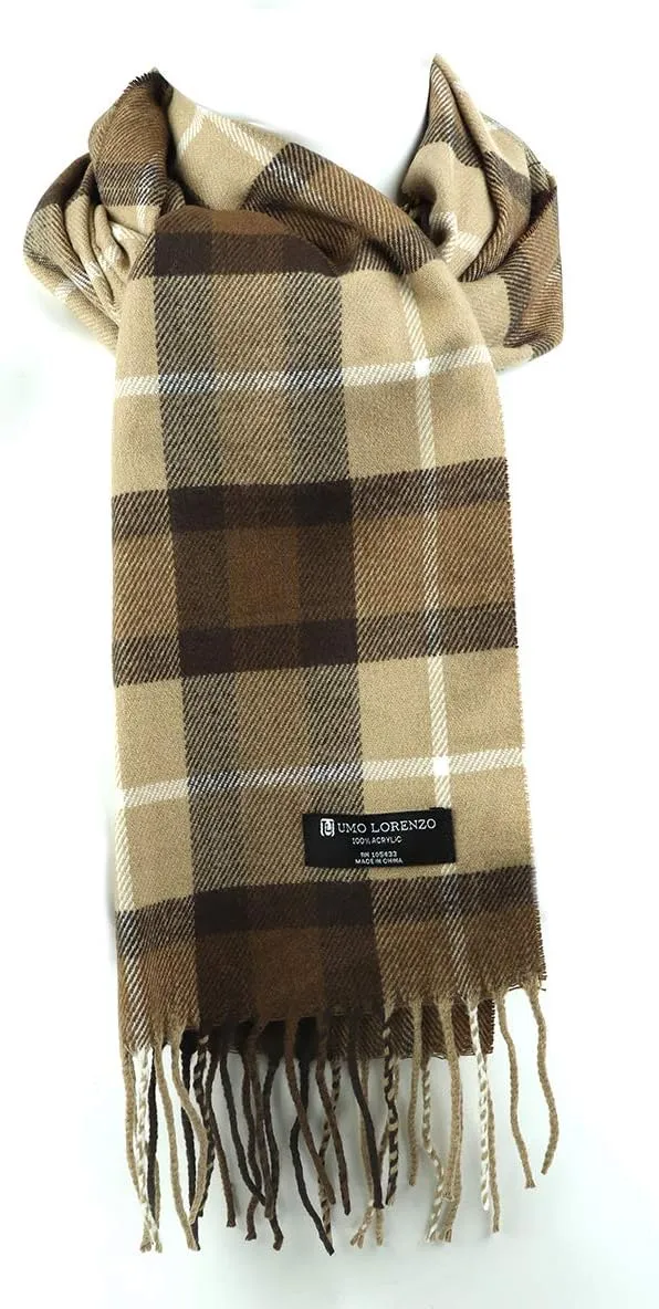 Umo Lorenzo Soft Luxurious Cashmere Feel Fall Scarf for Men and Women - Plaid Designer Scarves