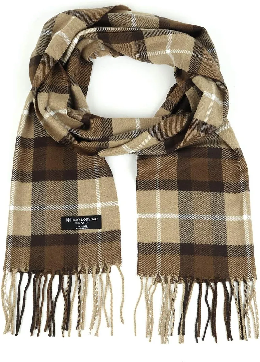Umo Lorenzo Soft Luxurious Cashmere Feel Fall Scarf for Men and Women - Plaid Designer Scarves