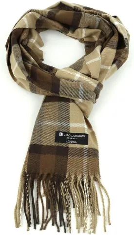 Umo Lorenzo Soft Luxurious Cashmere Feel Fall Scarf for Men and Women - Plaid Designer Scarves