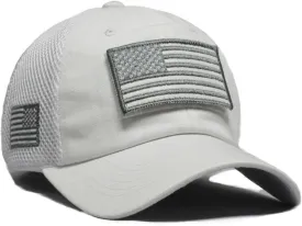 USA Flag Hat White Detachable Patch Micro Mesh Tactical Cap
