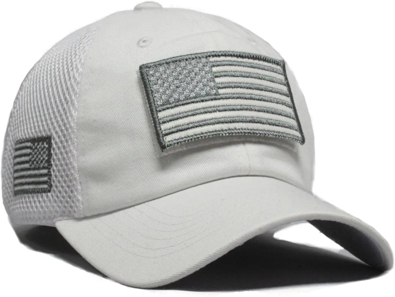 USA Flag Hat White Detachable Patch Micro Mesh Tactical Cap