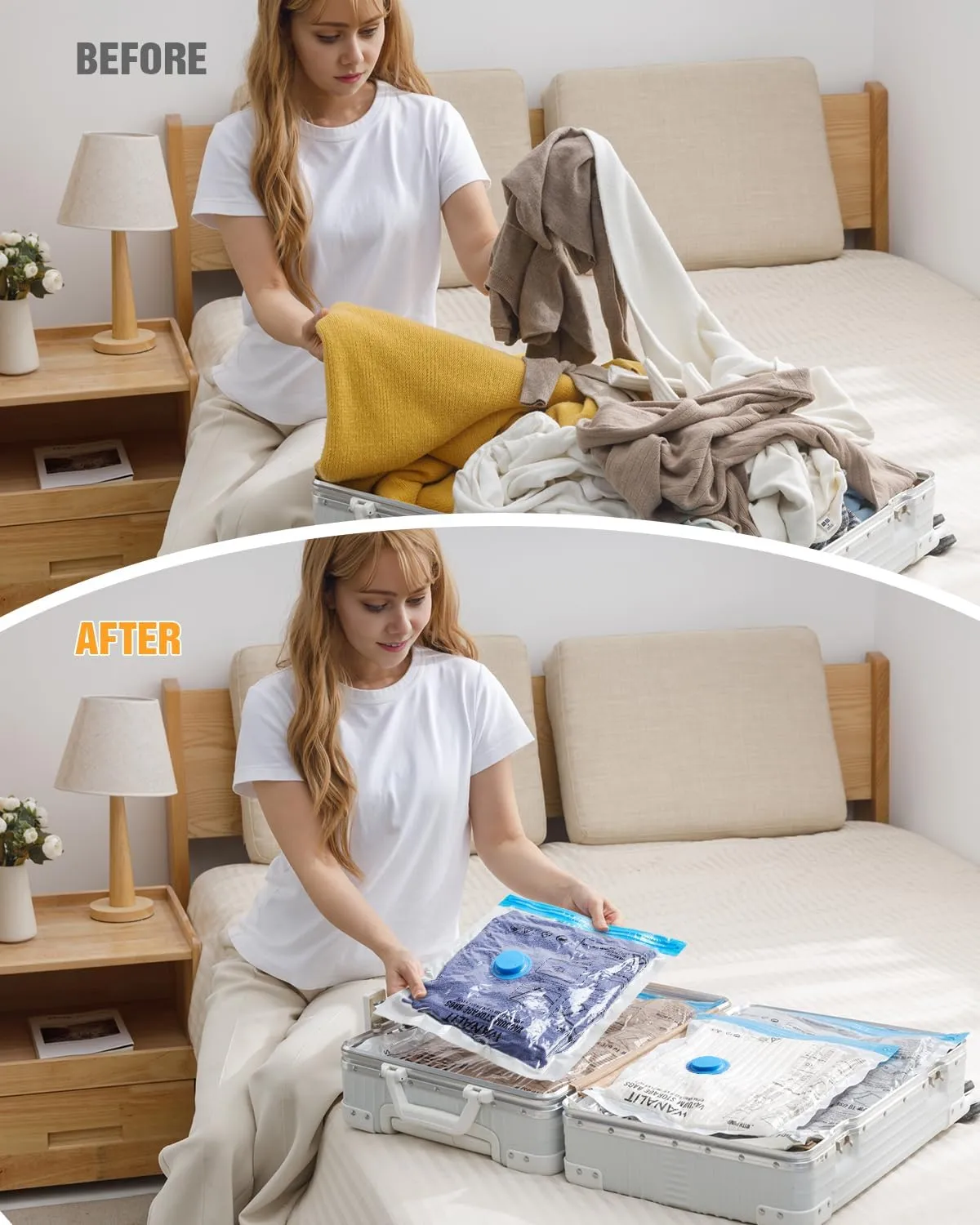 Vacuum Storage Bags for Travel, 12 Pack (4M 4S 4XS) Vacuum Seal Bags with Wireless Rechargeable Electric Pump, Travel Essentials Space Saving Bag for Clothes, Luggage, Carry-on Suitcase, Backpack