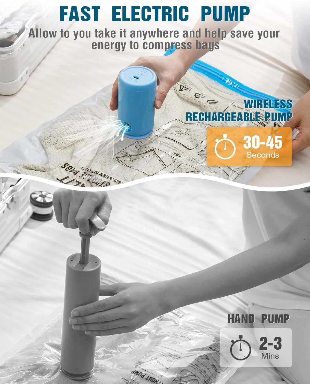 Vacuum Storage Bags for Travel, 12 Pack (4M 4S 4XS) Vacuum Seal Bags with Wireless Rechargeable Electric Pump, Travel Essentials Space Saving Bag for Clothes, Luggage, Carry-on Suitcase, Backpack