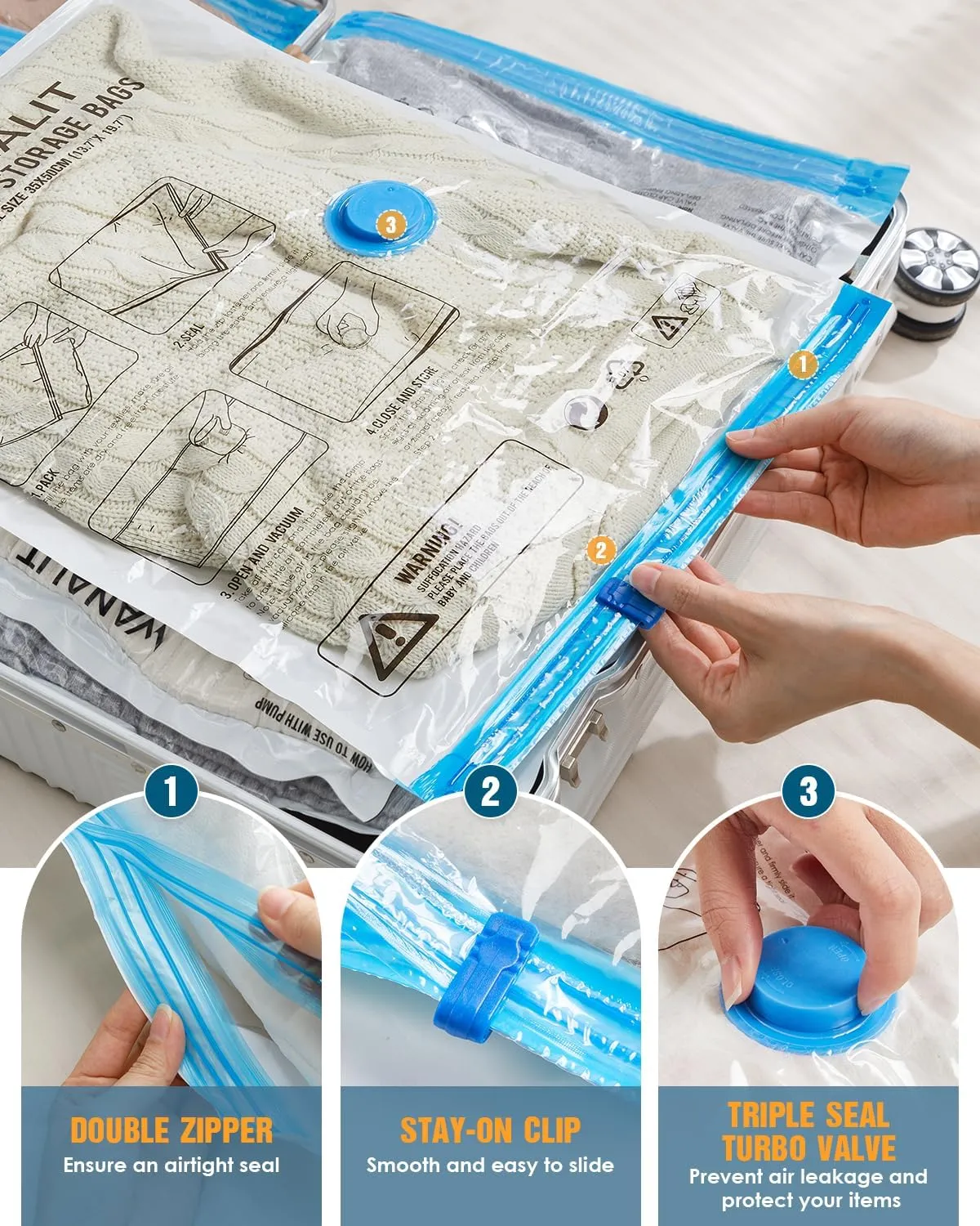 Vacuum Storage Bags for Travel, 12 Pack (4M 4S 4XS) Vacuum Seal Bags with Wireless Rechargeable Electric Pump, Travel Essentials Space Saving Bag for Clothes, Luggage, Carry-on Suitcase, Backpack