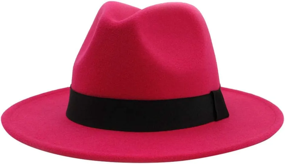 Women Lady Classic Fedora Hat with Belt Buckle Unisex Wide Brim Panama Dress Hat for Men & Women