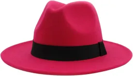 Women Lady Classic Fedora Hat with Belt Buckle Unisex Wide Brim Panama Dress Hat for Men & Women