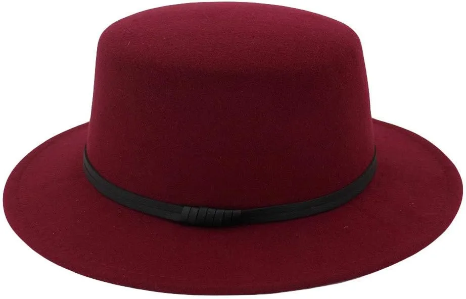 Women Men Classic Fedora Wide Brim Floppy with Belt Buckle Panama Hat Fall Winter Solid Bowler Hat
