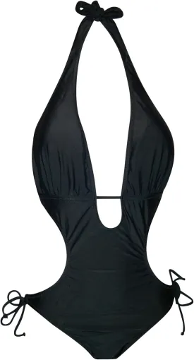 Women's Halter One Piece Monokini Swimsuit Bikini (XL (14), Black)