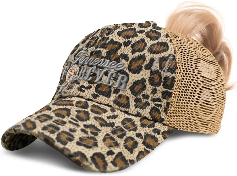 Womens Ponytail Cap Tennessee Forever America Cotton USA Distressed Trucker Caps