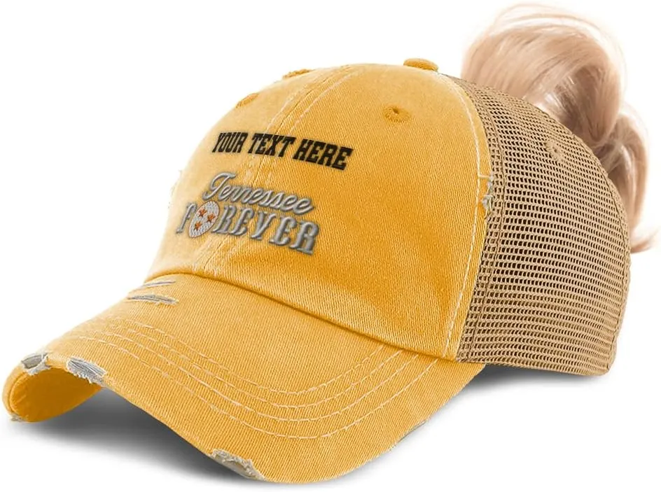 Womens Ponytail Cap Tennessee Forever America Cotton USA Distressed Trucker Caps