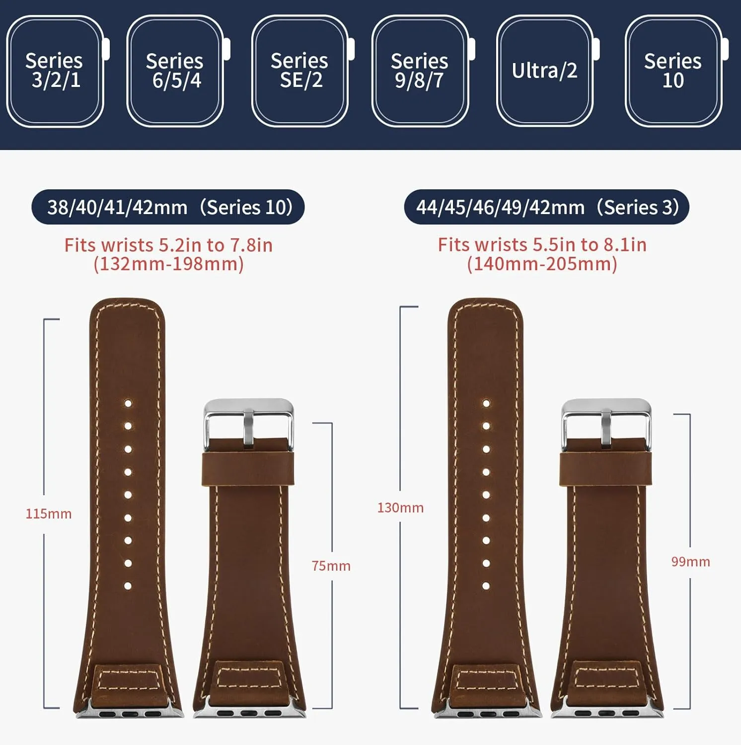Wristitani Leather Bands Compatible With Apple Watch Band 49mm 46mm 45mm 44mm 42mm 41mm 40mm for Men, Top Genuine Leather Replacement Strap for iWatch Ultra2 Ultra Series 10 9 8 7 SE2 SE 6 5 4 3
