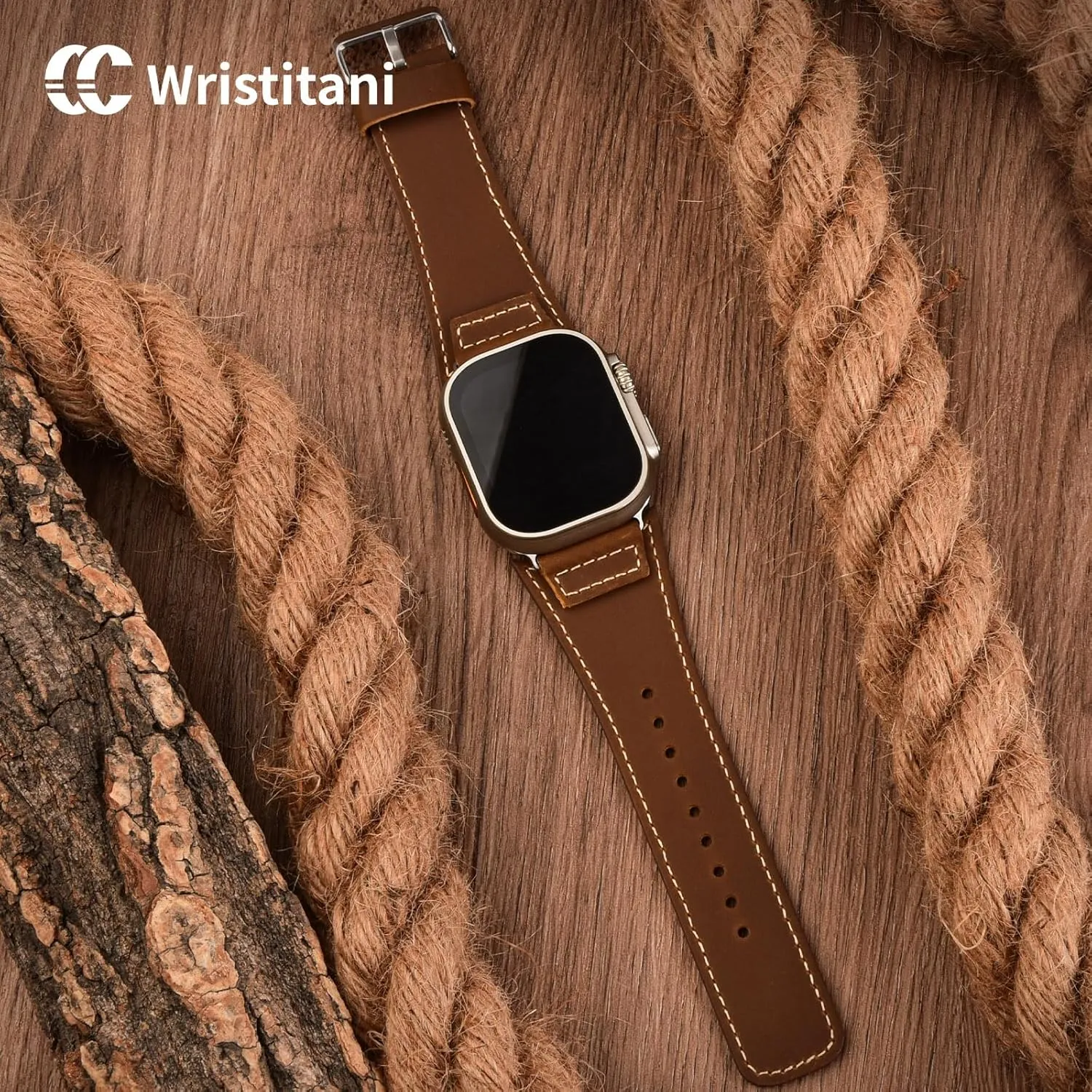 Wristitani Leather Bands Compatible With Apple Watch Band 49mm 46mm 45mm 44mm 42mm 41mm 40mm for Men, Top Genuine Leather Replacement Strap for iWatch Ultra2 Ultra Series 10 9 8 7 SE2 SE 6 5 4 3
